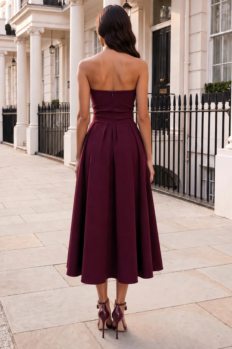 Romy Wine Strapless Midi Dress
