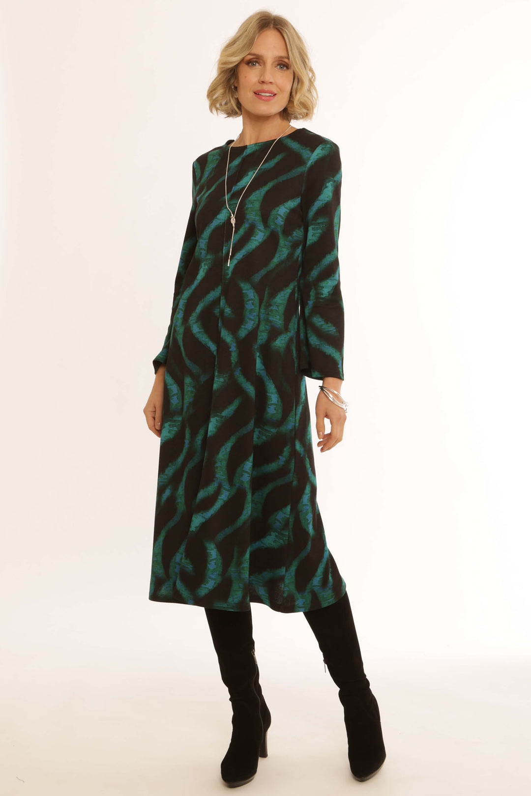 Pomodoro 12454 Jade Green Ponte Zebra Print Dress - Rouge Boutique Inverness