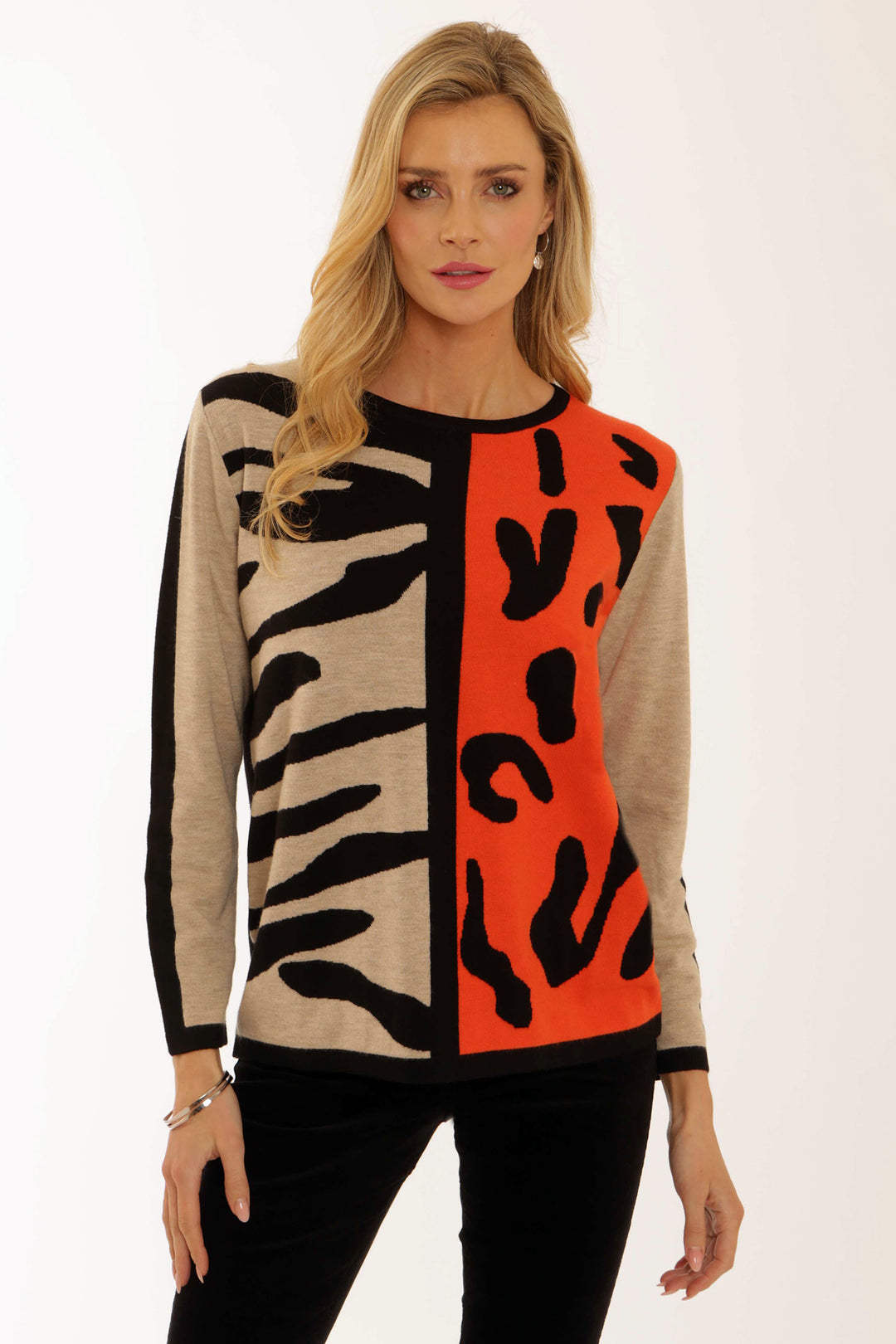 Pomodoro 12557 Animal Mix Jumper Mandarin Orange - Rouge Boutique