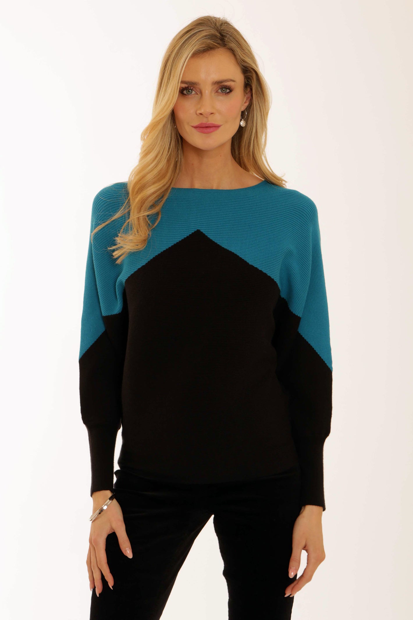 Pomodoro 22557 Two Tone Jumper Peacock Blue – Rouge Boutique Inverness