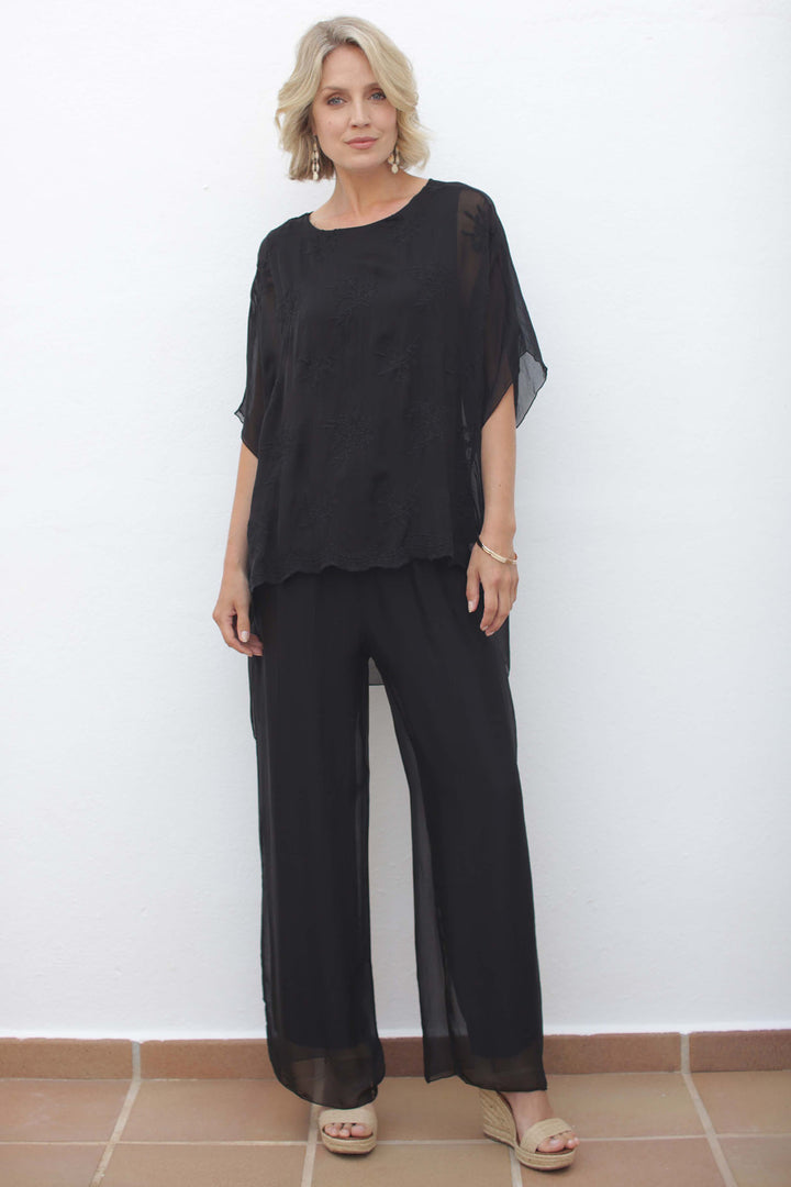 Pomodoro 32403 Black Floaty Trouser - Rouge Boutiqiu Inverness