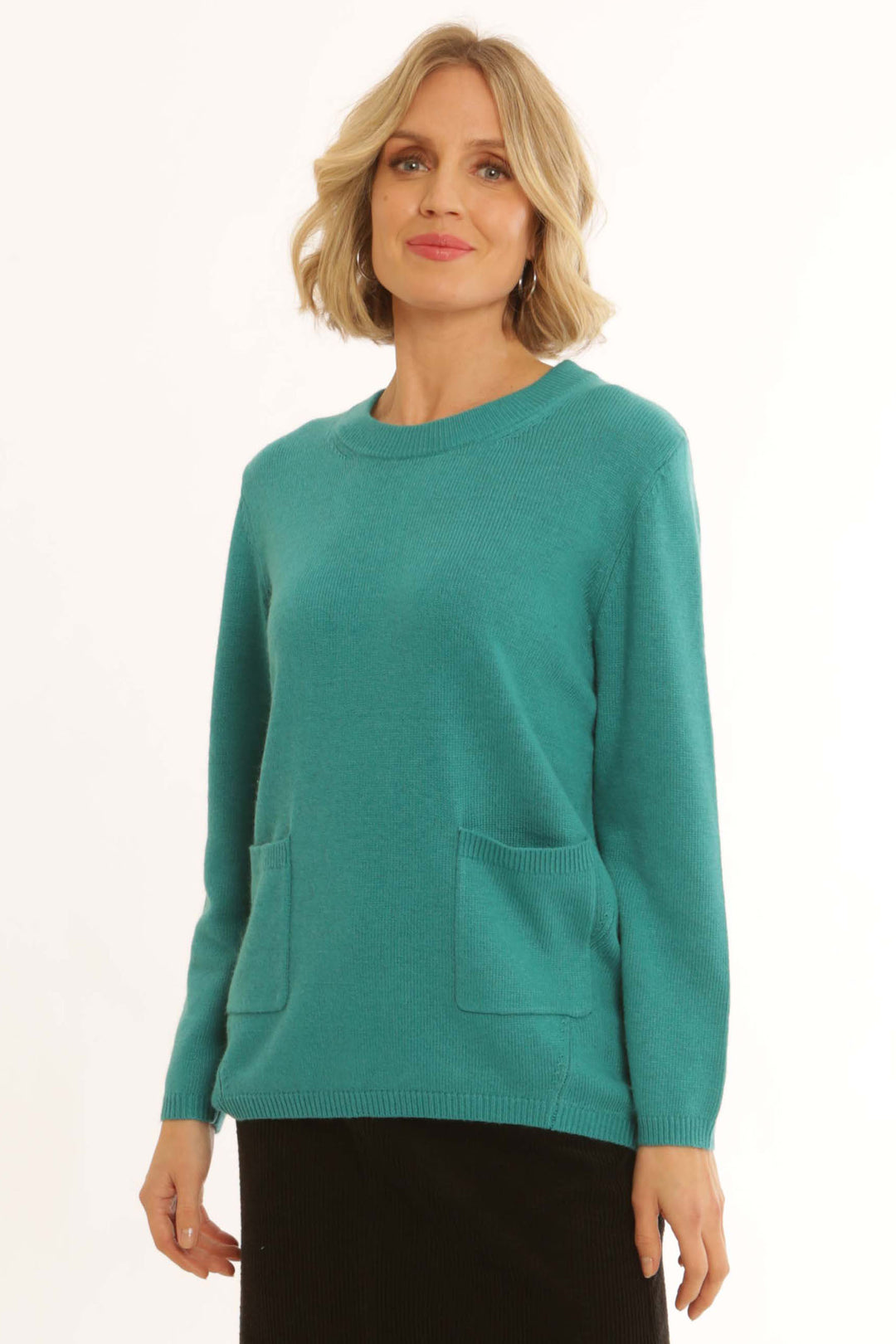 Pomodoro 42451 Jade Green Two Pocket Round Neck Jumper - Rouge Boutique Inverness