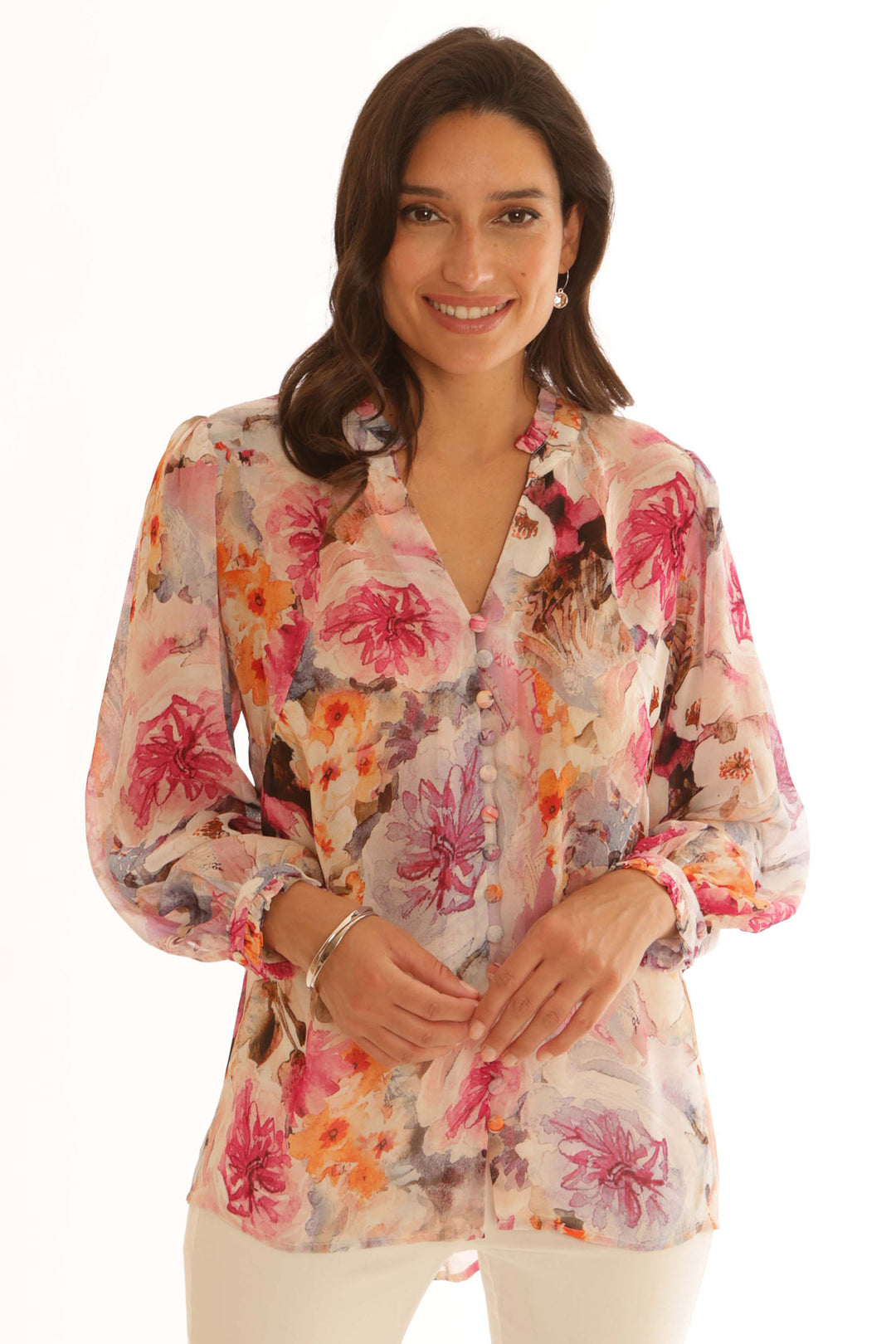 Pomodoro 82500 Pink Watercolour Blouse - Rouge Boutique