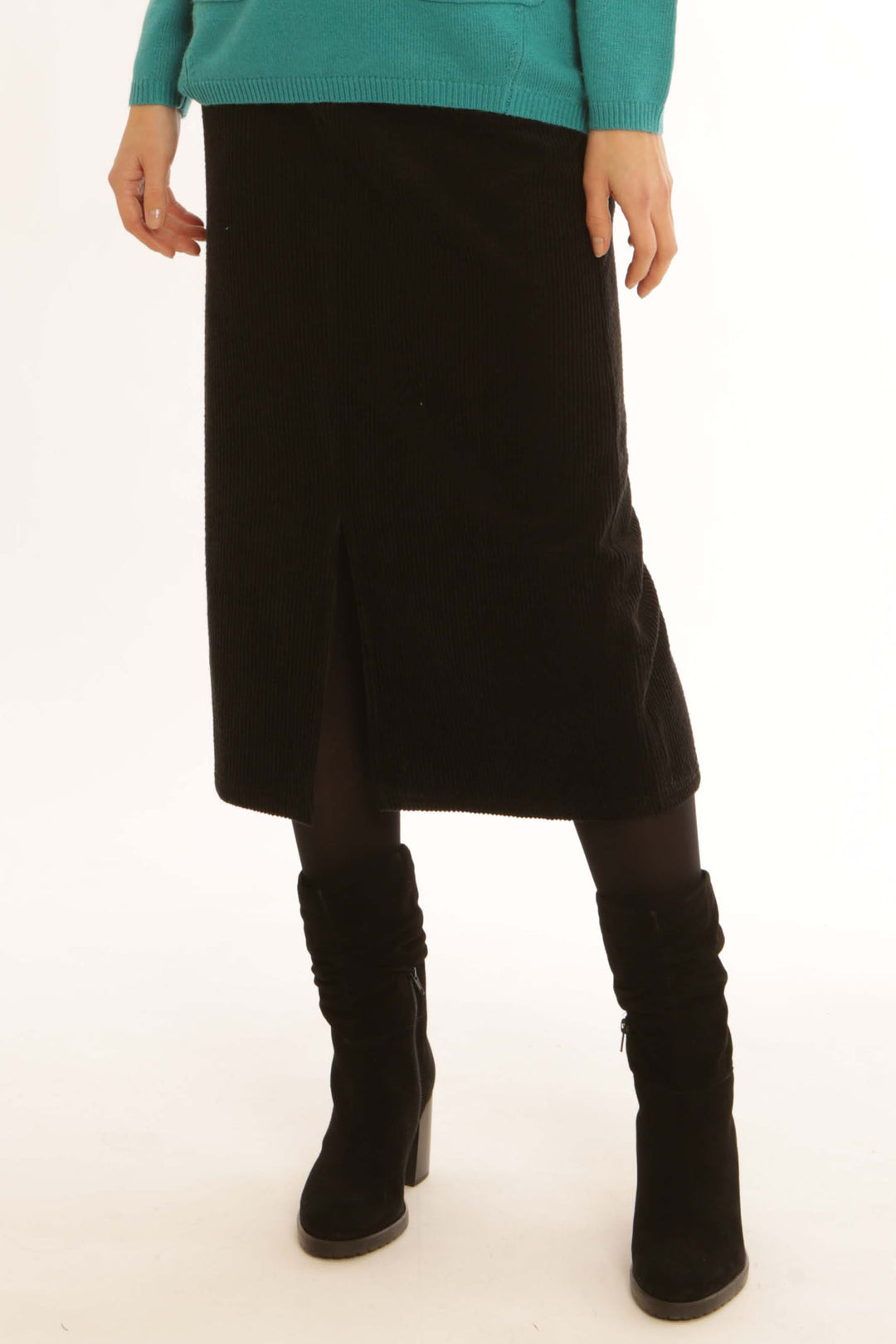 Pomodoro 92455 Black Corduroy Skirt - Rouge Boutique Inverness
