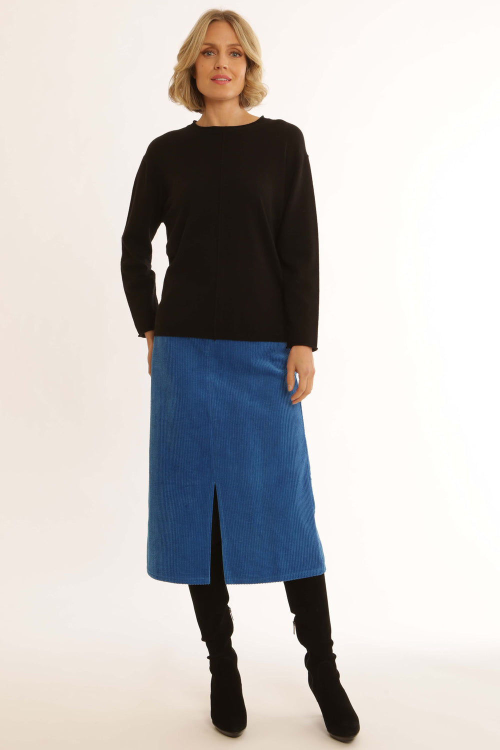 Pomodoro 92455 Pacific Blue Corduroy Skirt - Rouge Boutique Inverness