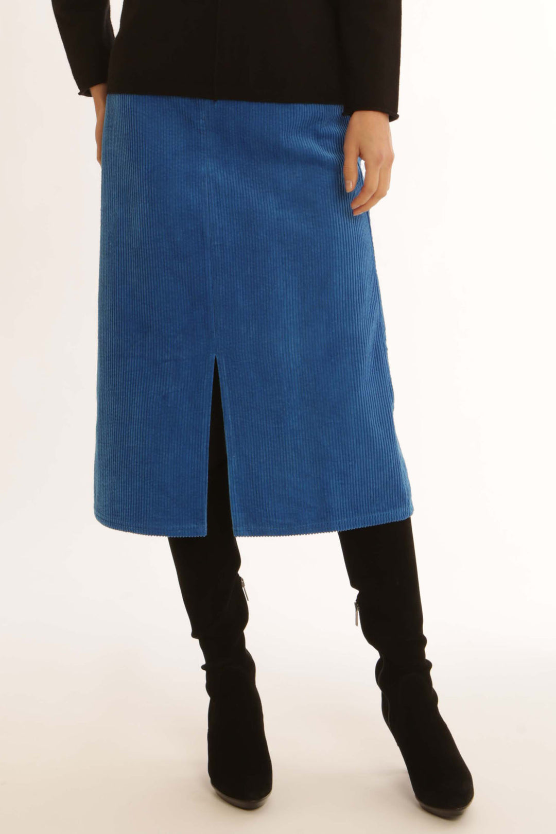 Pomodoro 92455 Pacific Blue Corduroy Skirt - Rouge Boutique Inverness