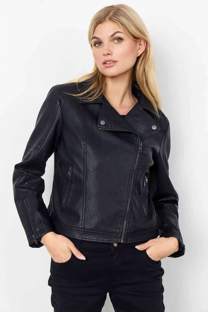 Soyaconcept 40220-20 SC-Gunilla 9999 Black Faux Leather Biker Style Jacket - Rouge Boutique