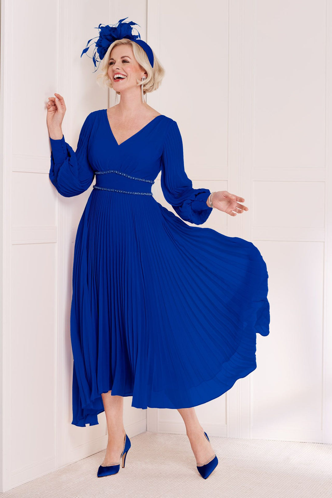 John Charles 66412P Cobalt Pleated Dress