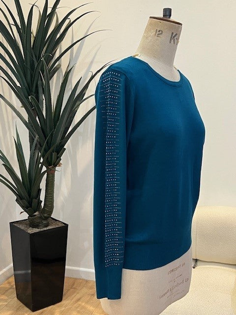Glitz 4002 Teal Jumper with Sparkle Sleeve Detail