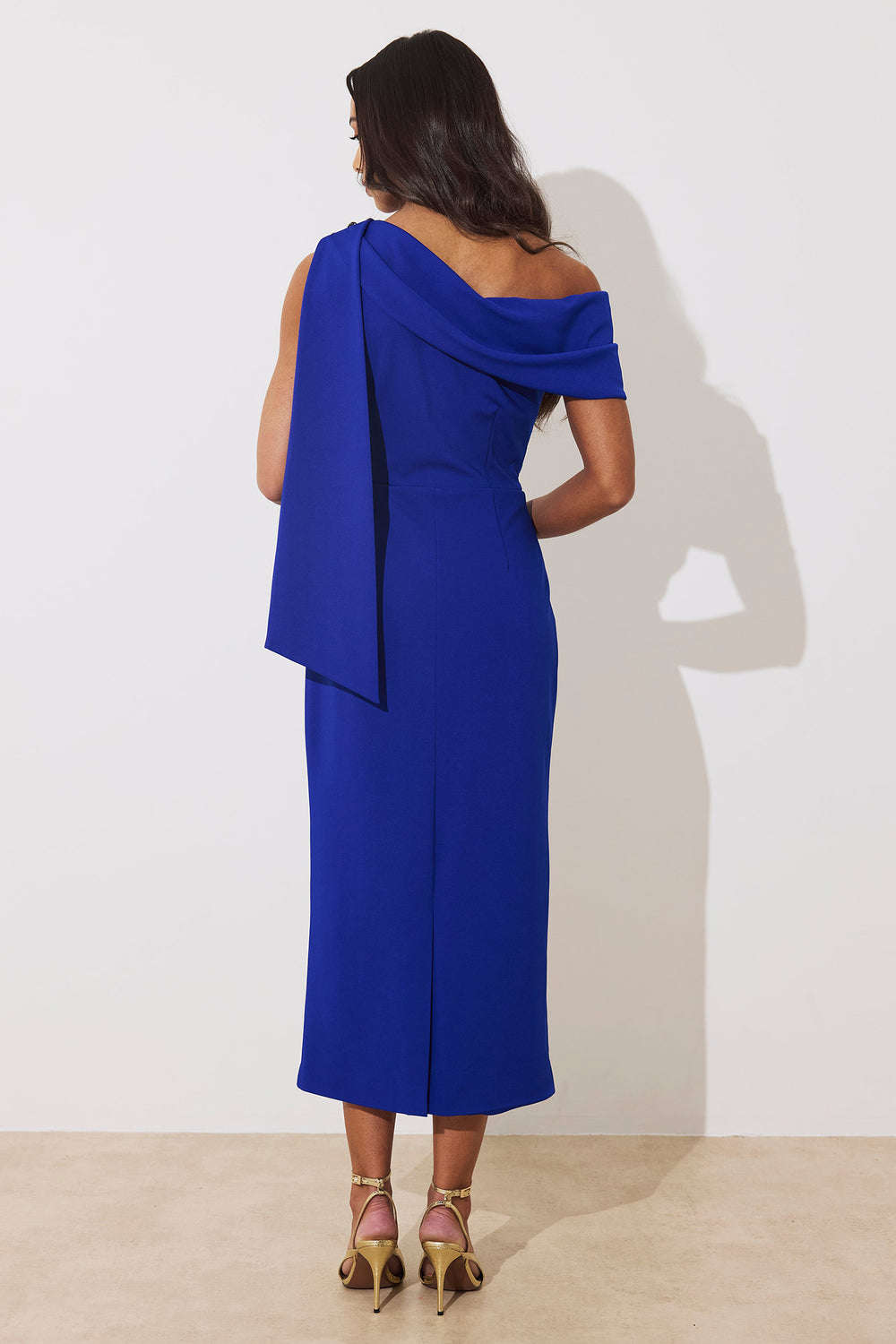 The 8th Sign Eleni Royal Blue Drape Midi Dress, back