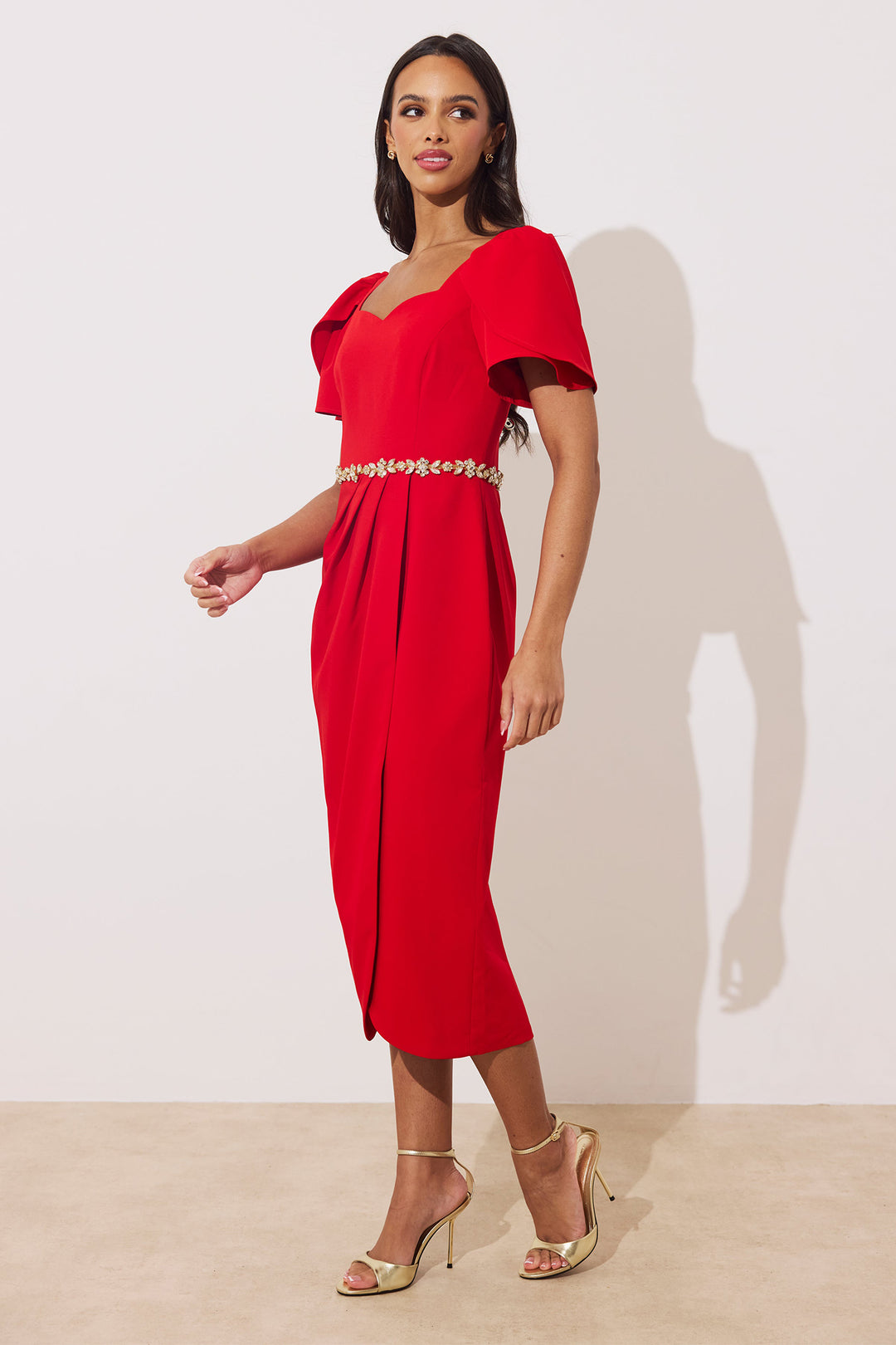 The 8th Sign Solana Red Embellished Midi Dress, side