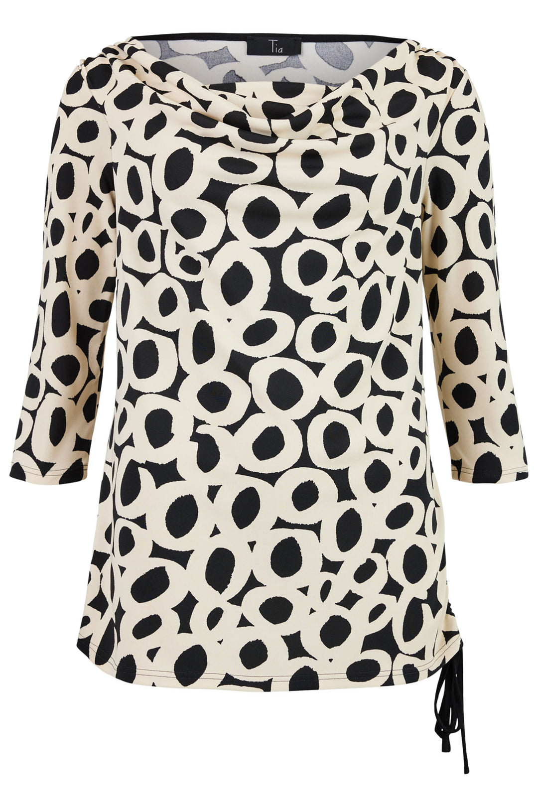 Tia 73064 7839 90 Black Champagne Circle Print Cowl Neck Top - Rouge Boutique Inverness