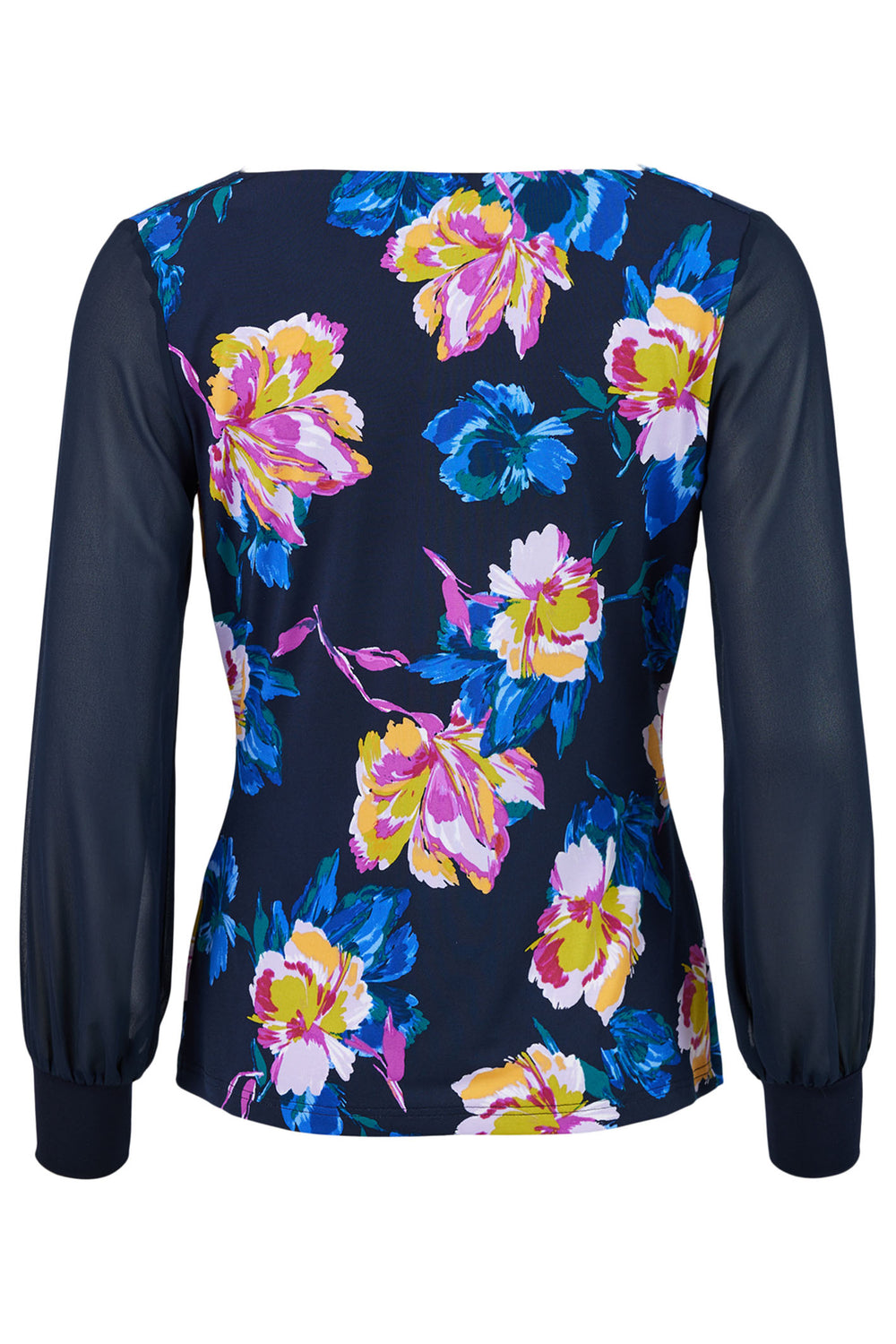 Tia 73065 7826 69 Navy Floral Print Long Sleeve Cowl Neck Top - Rouge Boutique Inverness