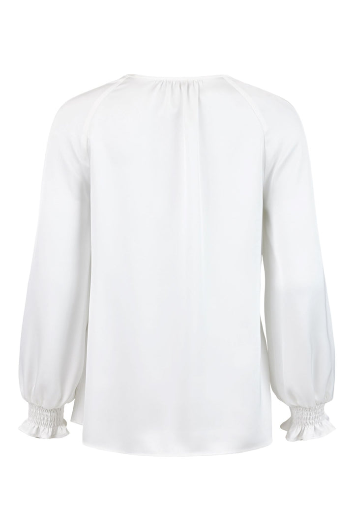 Tia 73075 White Satin V Neck Cuffed Top - Rouge Boutique Inverness