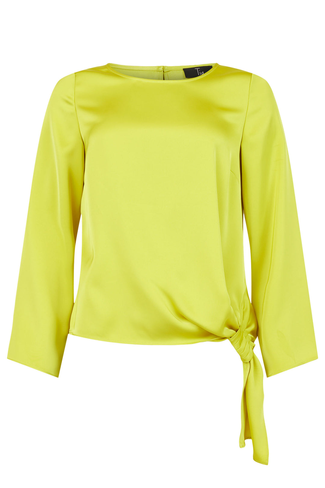 Tia 73077 Acid Green Tie Waist Long Sleeve Satin Top - Rouge Boutique Inverness