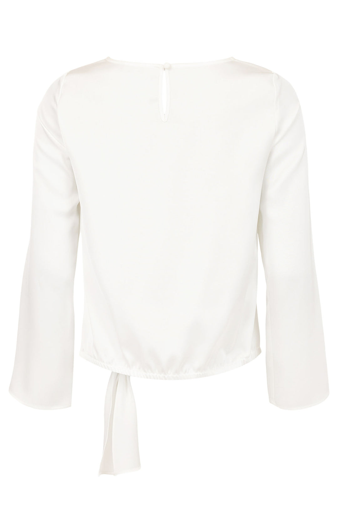 Tia 73077 White Tie Waist Long Sleeve Satin Top - Rouge Boutique Inverness