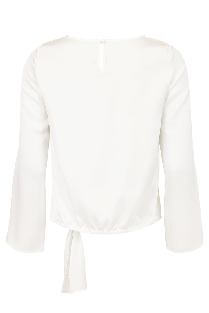 Tia 73077 White Tie Waist Long Sleeve Satin Top - Rouge Boutique Inverness