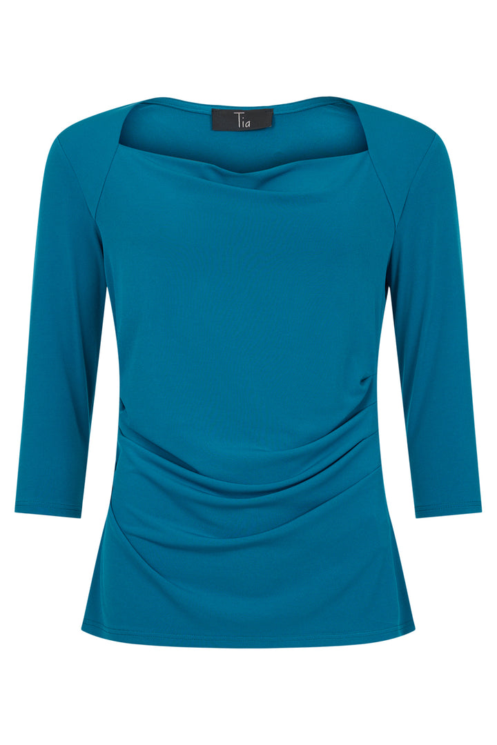Tia 73093 Ruched Jersey Top Teal Blue - Rouge Boutique Inverness