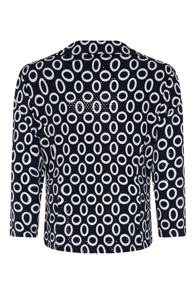 Tia 77600-7796-69 Navy Circle Print Sequin Shimmer Zip Front Jacket