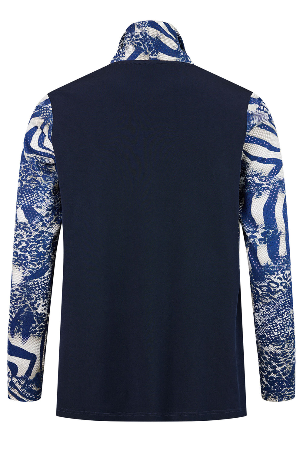 Tia 77615 7833 69 Navy Blue Shawl Collar Animal Print Jacket - Rouge Boutique Inverness