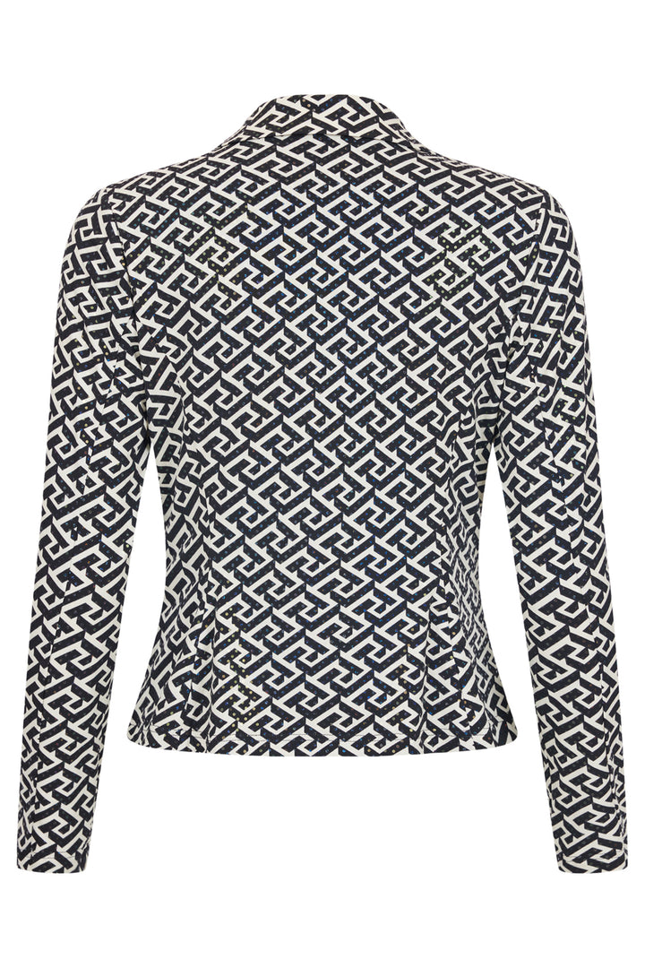 Tia 77661 Geometric Print Zip Front Jacket Black White - Rouge Boutique Inverness