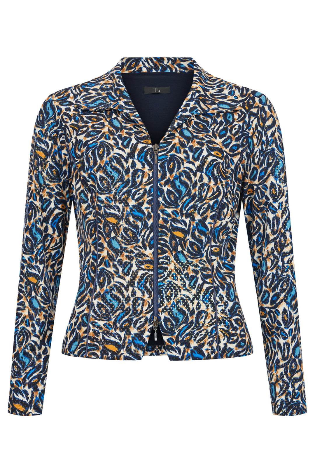 Tia 77661 Zip Front Blue Multi Print Jacket - Rouge Boutique Inverness