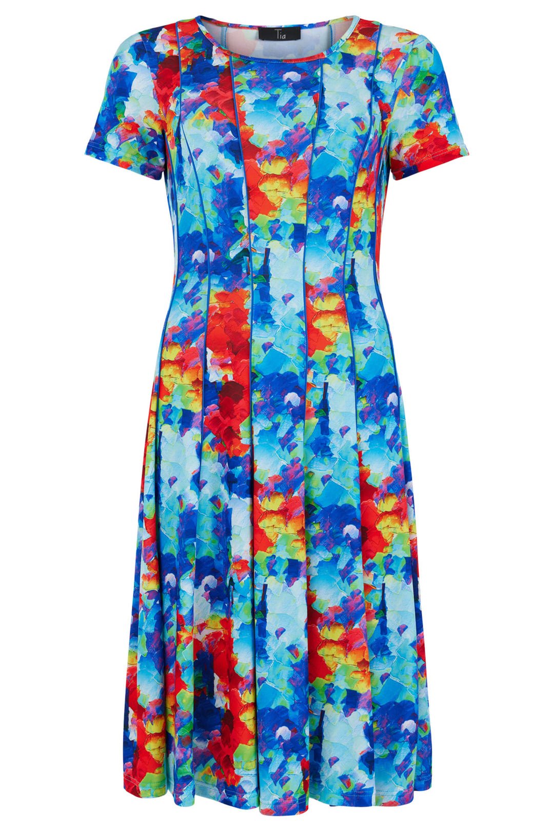 Tia 78355-7792-65 Blue Print Panelled Short Sleeve Jersey Dress - Rouge Boutique Inverness