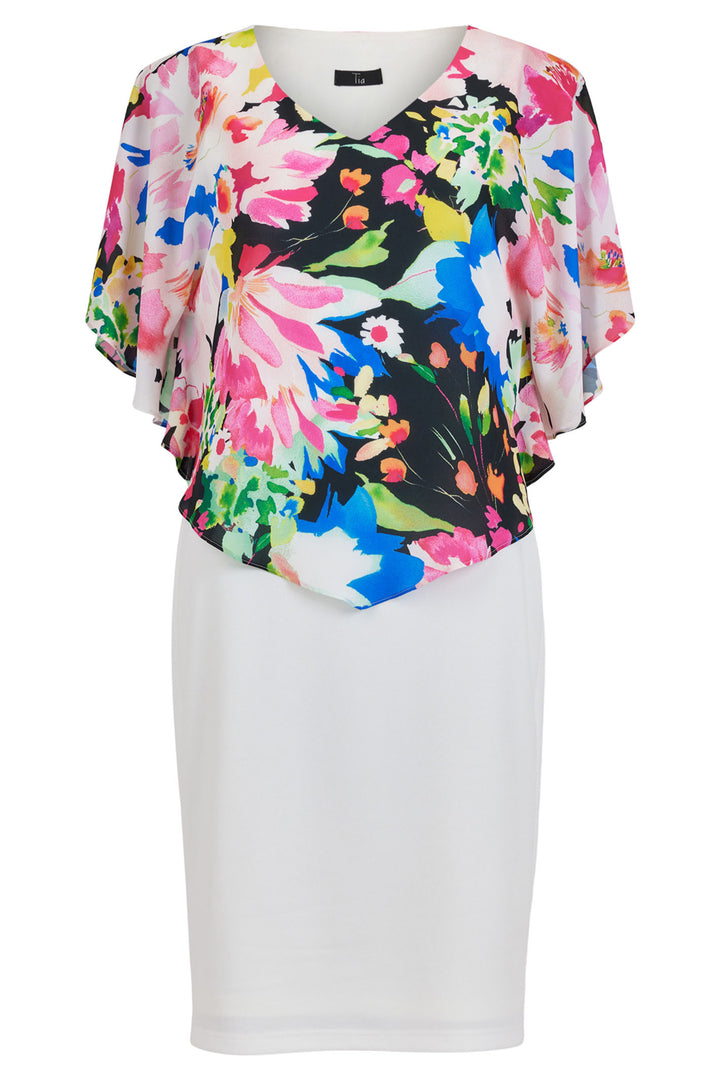 Tia 78636-7823-1290 White Pink Print Cape Dress