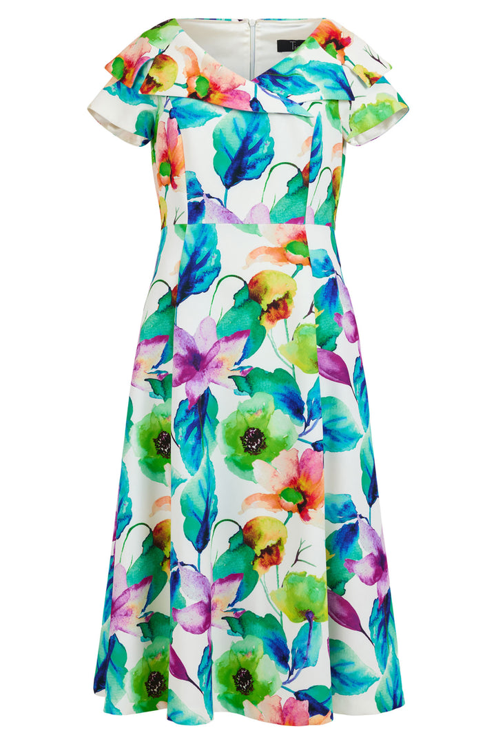 Tia 78698-7807-12 Blue Multicolout Print Short Sleeve Midi Dress - Rouge Boutique Inverness