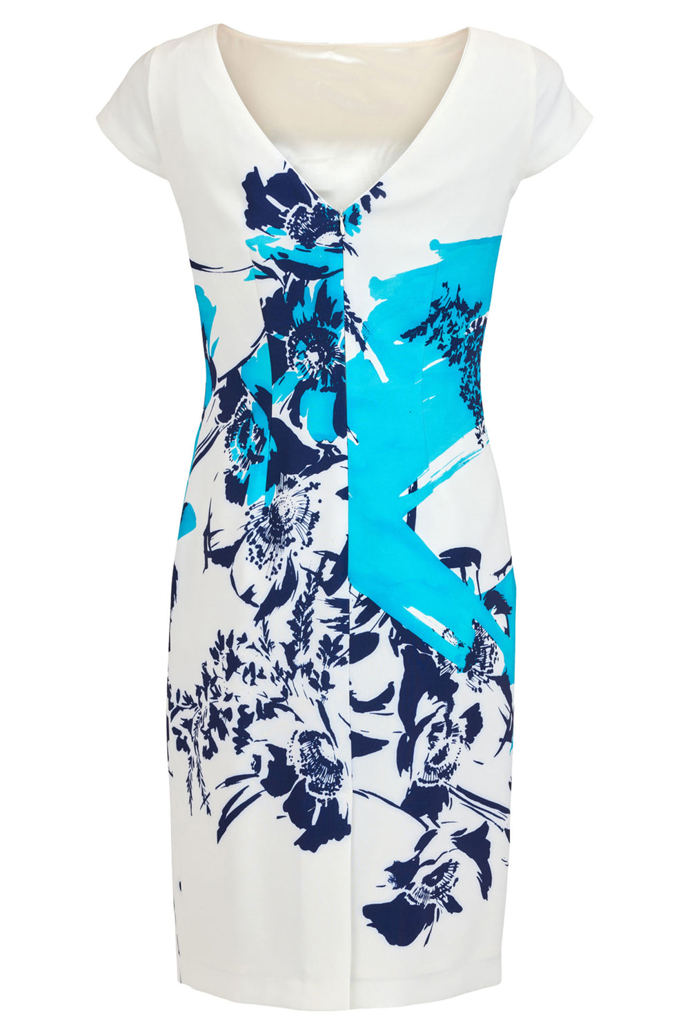 Tia 78796-7805-70 White Blue Print Cap Sleeve Dress - Rouge Boutique Inverness