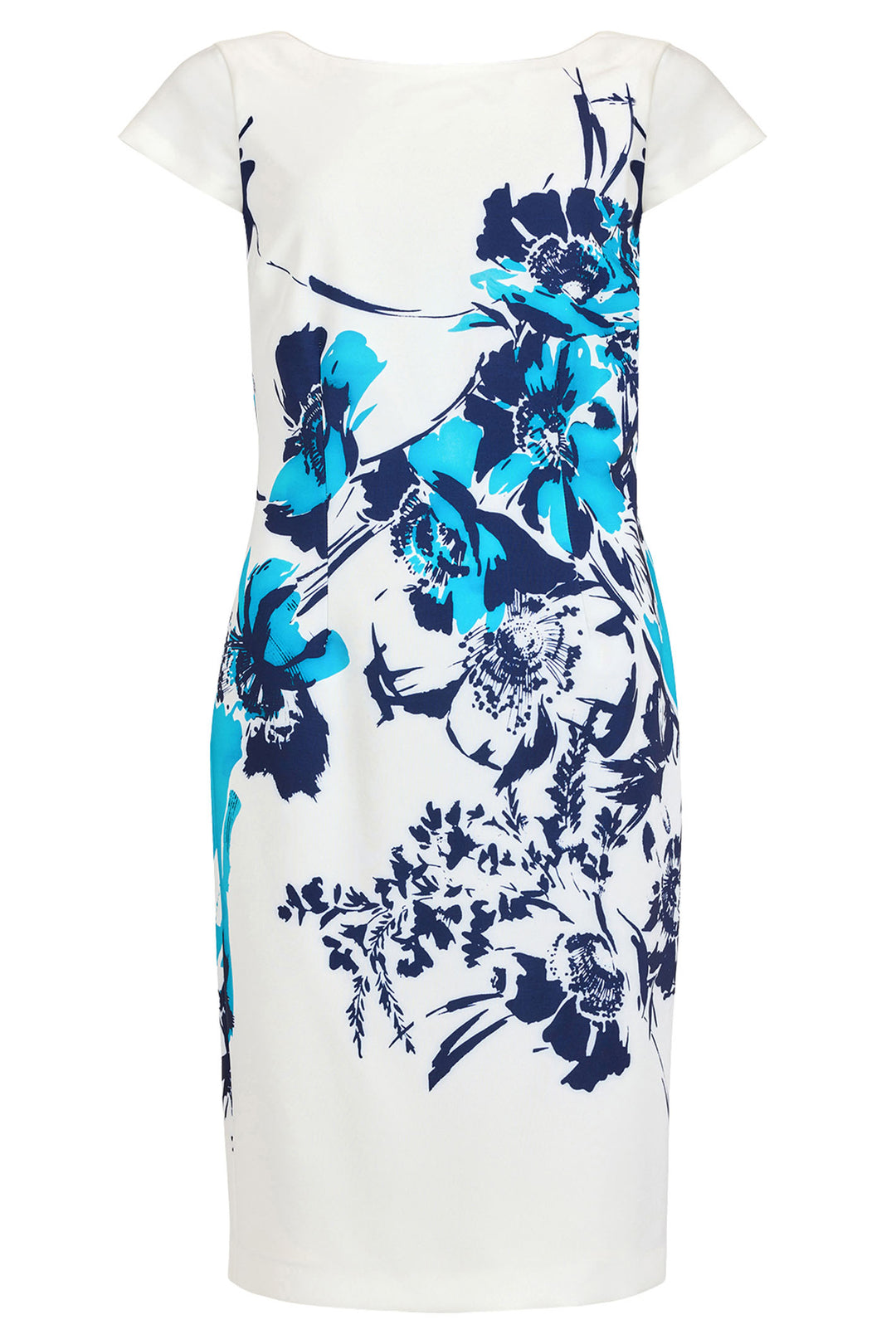 Tia 78796-7805-70 White Blue Print Cap Sleeve Dress - Rouge Boutique Inverness