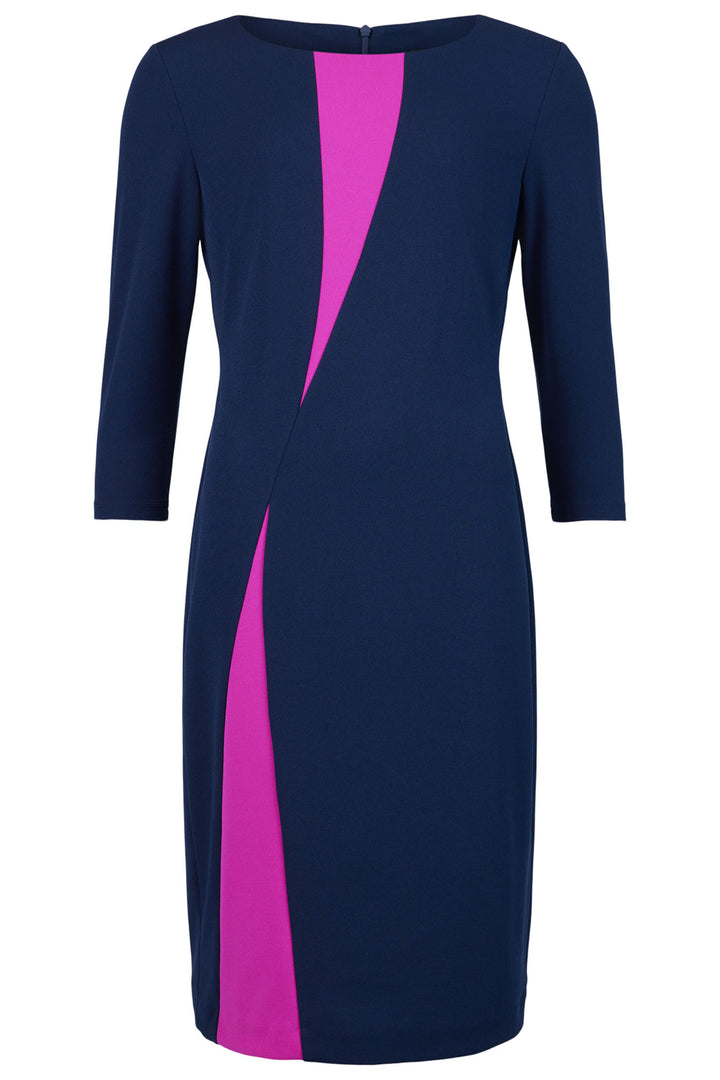 Tia 78822 7341 5569 Navy Pink Wave Wide Neck Shift Dress - Rouge Boutique Inverness