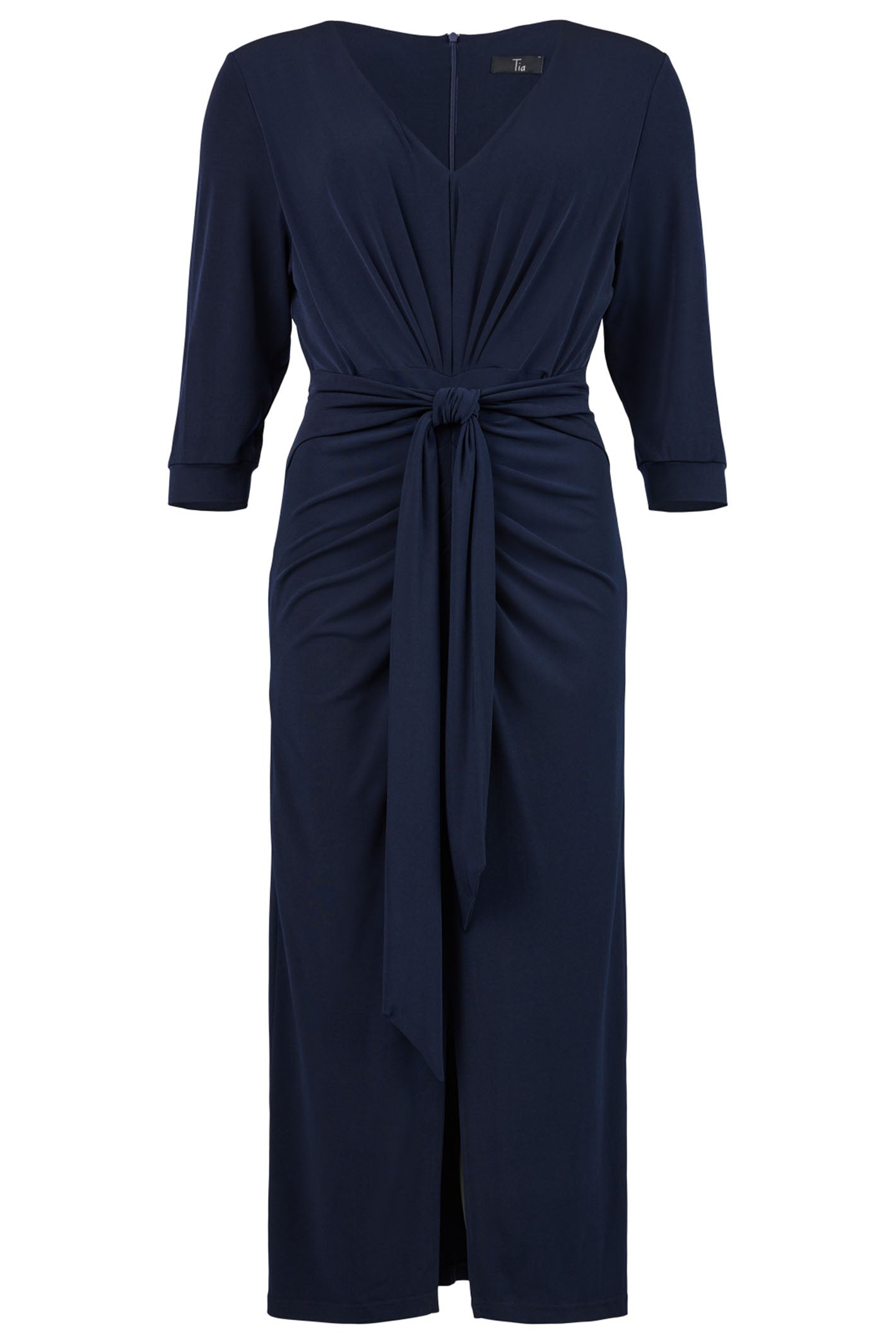 Tia 78834 7093 6903 Navy Blue Tie-Waist V-Neck Jersey Dress