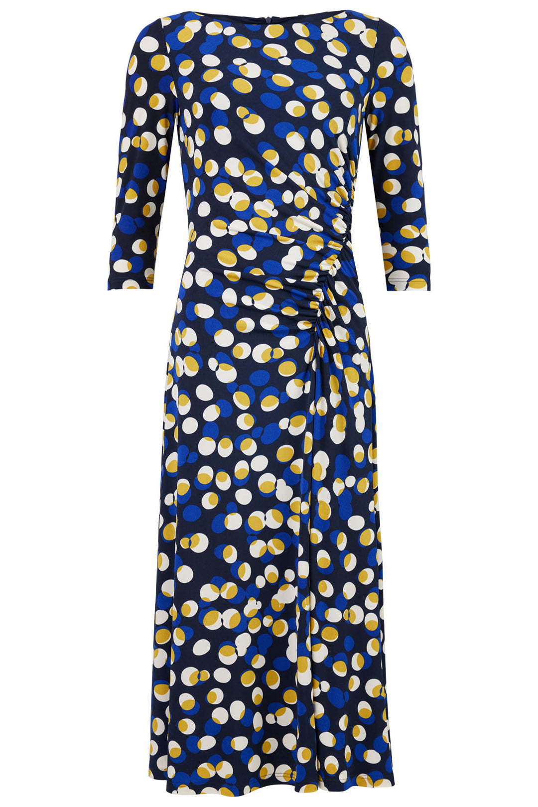 Tia 78871 7842 27 Acid Yellow Polka Dot Ruched Waist Dress - Rouge Boutique Inverness