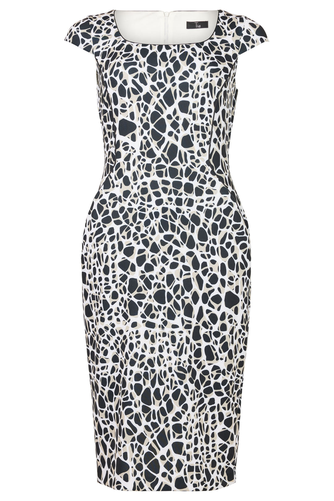 Tia 78920 Black Abstract Print Cap Sleeve Shift Dress - Rouge Boutique Inverness