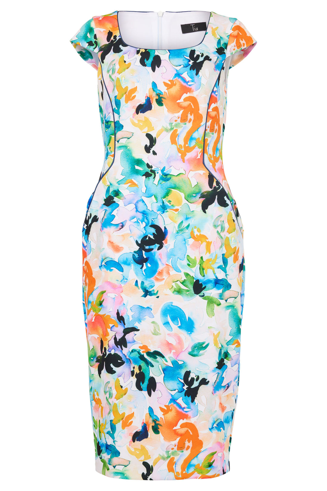 Tia 78920 Multicolour Abstract Print Cap Sleeve Shift Dress - Rouge Boutique Inverness
