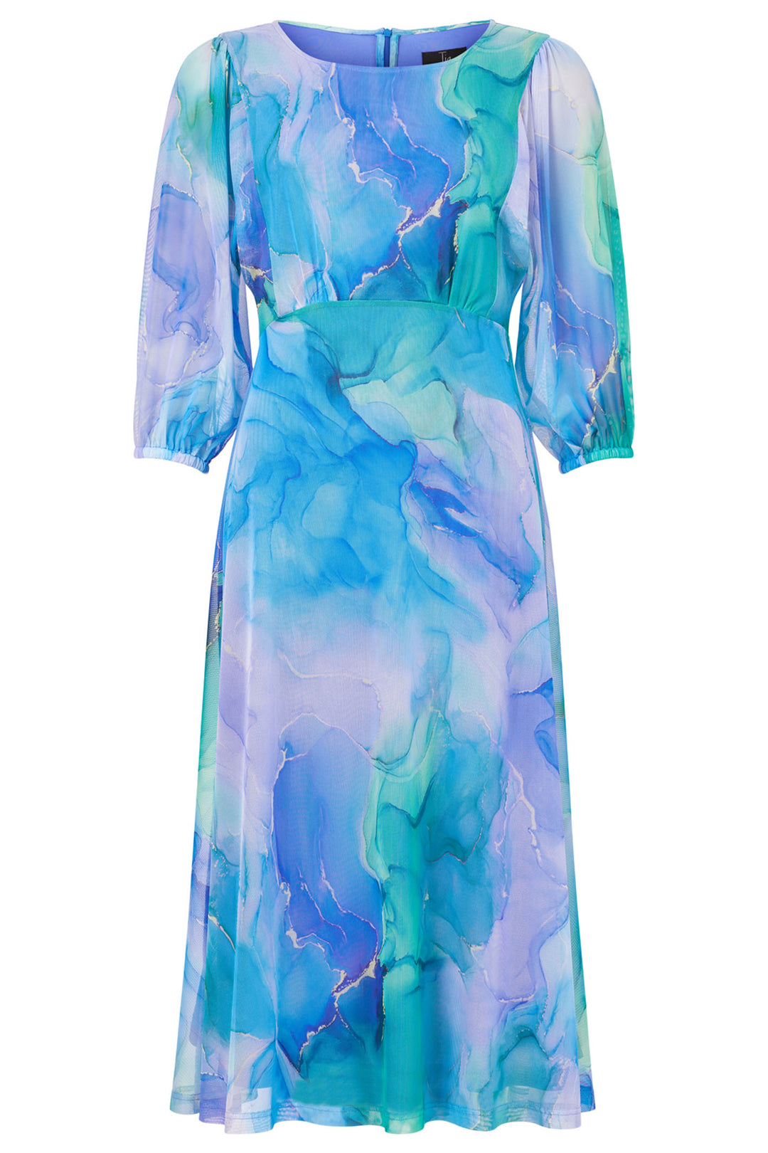 Tia 78936 Tia Blue Abstract Print Round Neck Dress - Rouge Boutique Inverness