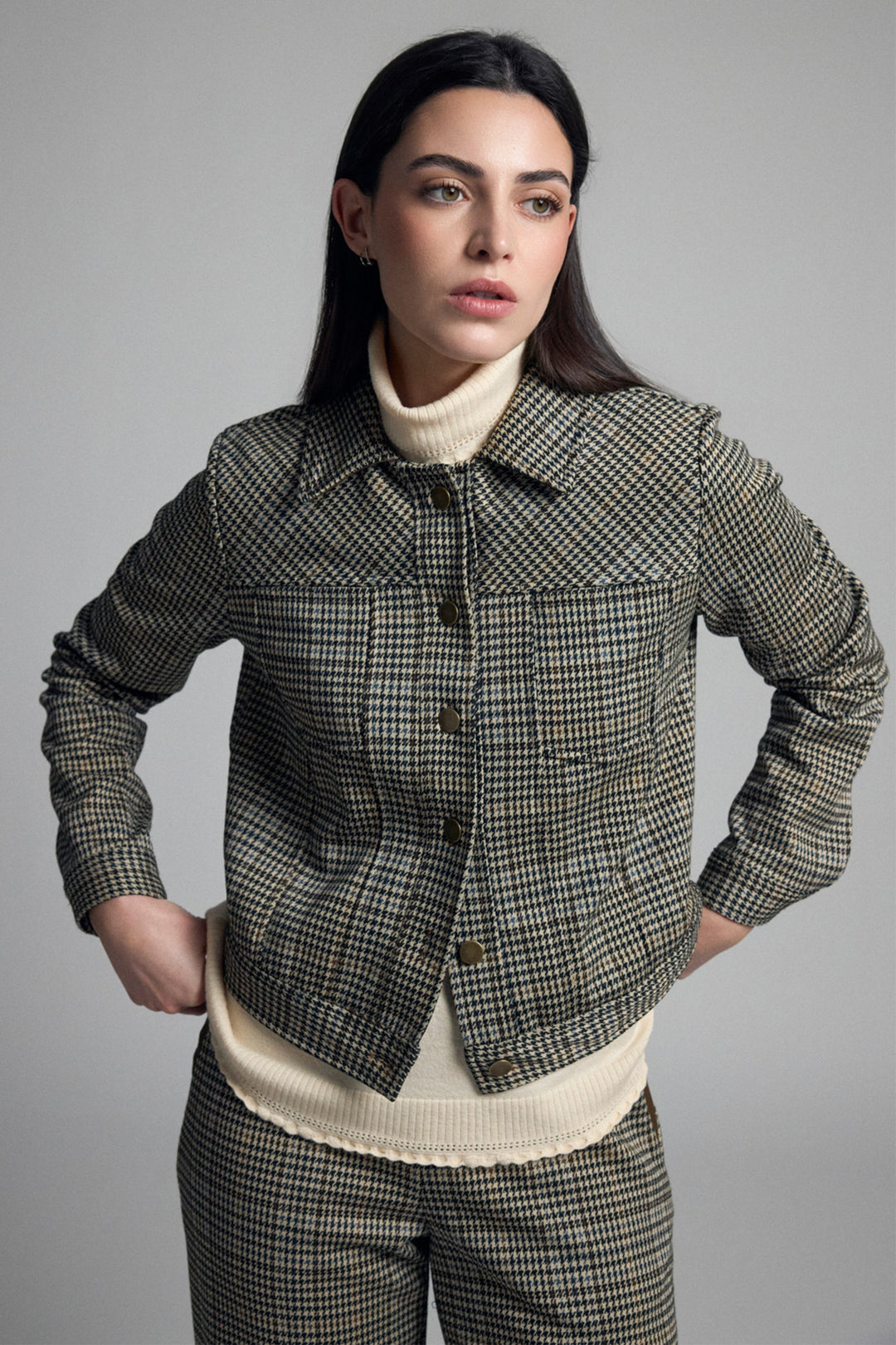 Tinta Aruna Camel Check Multicolour Jacket, front view