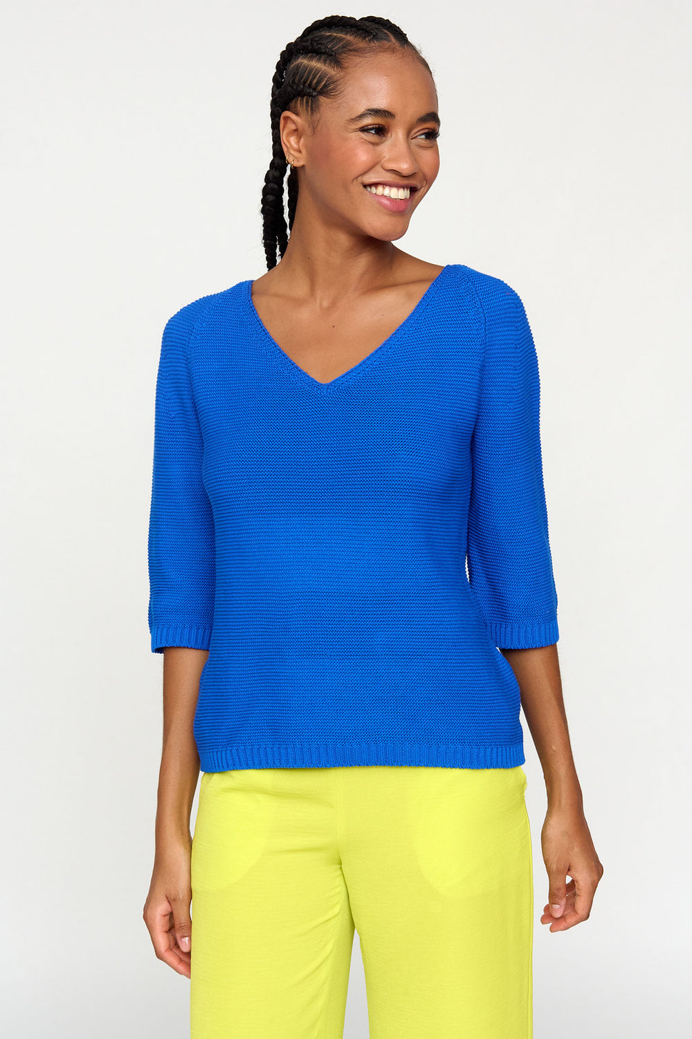 Tinta Bercia Cobalt Blue V-Neck Three-Quarter Sleeve Jumper - Rouge Boutique Inverness