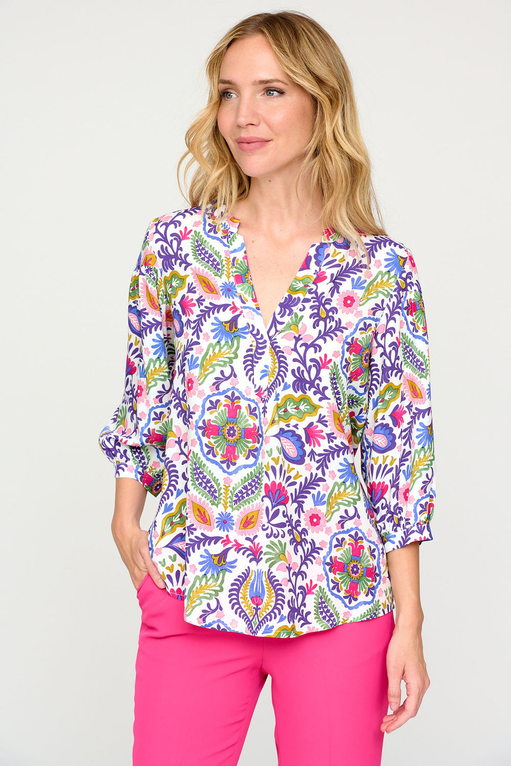 Tinta Caeli Purple Multicolour Print Three-Quarter Sleeve Shirt - Rouge Boutique Inverness