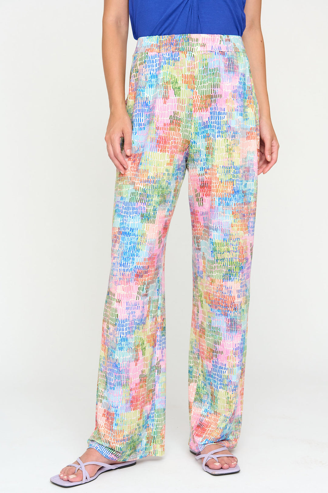 Tinta Genera Blue Multicolour Print Wide Leg Pull-On Trousers - Rouge Boutique Inverness