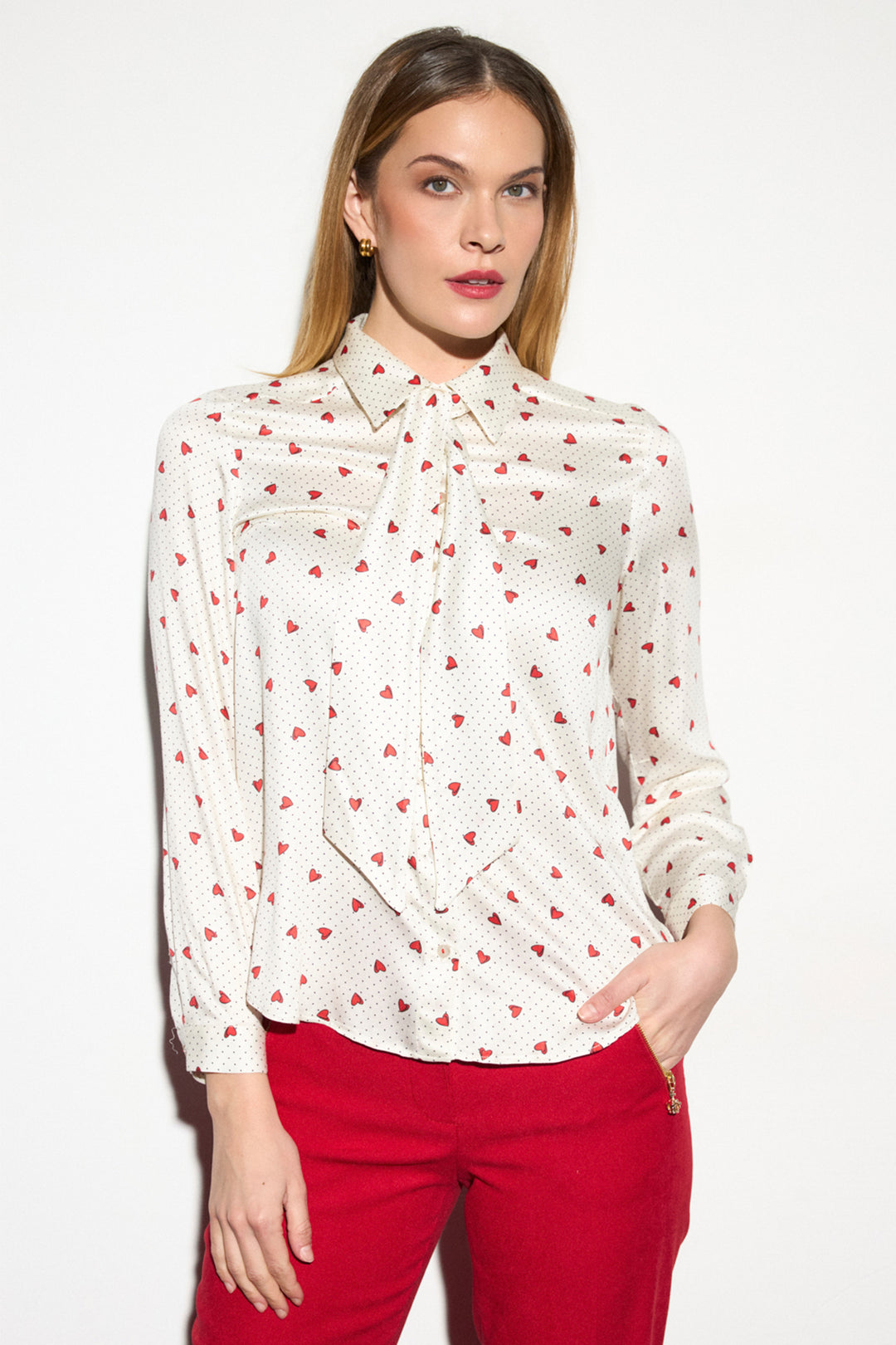 Tinta Melisse Off-White Heart Print Polka Dot Shirt, front view