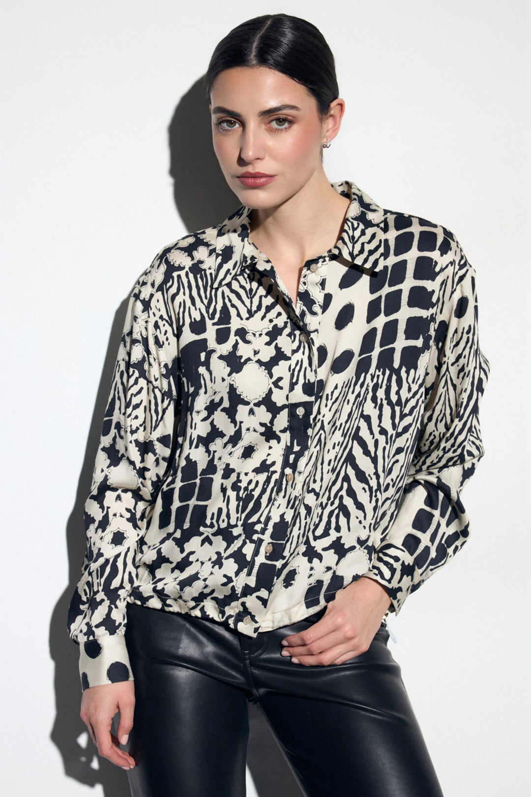 Tinta Ronalda Black Patchwork Print Shirt, front view