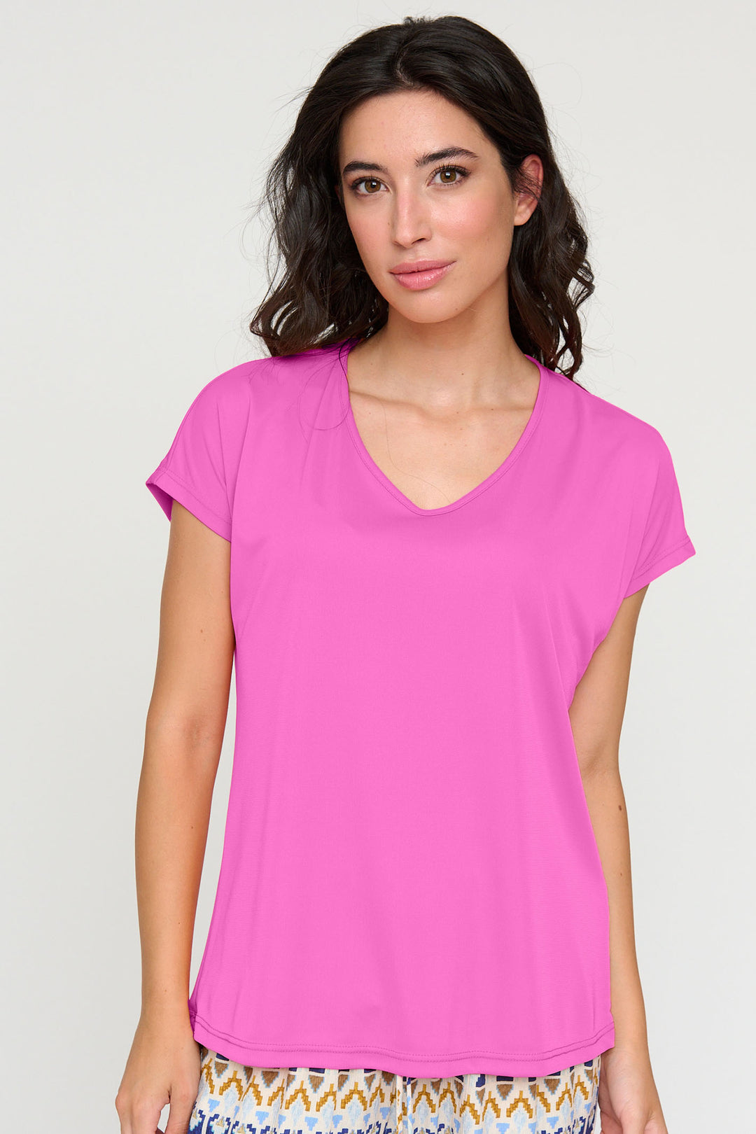 Tinta Sody24 Fuchsia Pink Short Sleeve V-Neck Top - Rouge Boutique Inverness