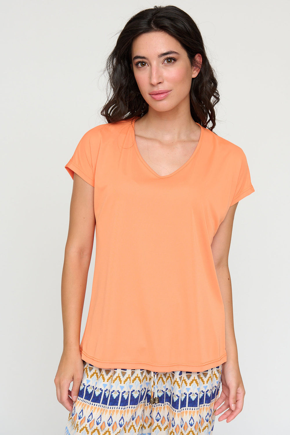 Tinta Sody24 Orange Short Sleeve V-Neck Top - Rouge Boutique Inverness