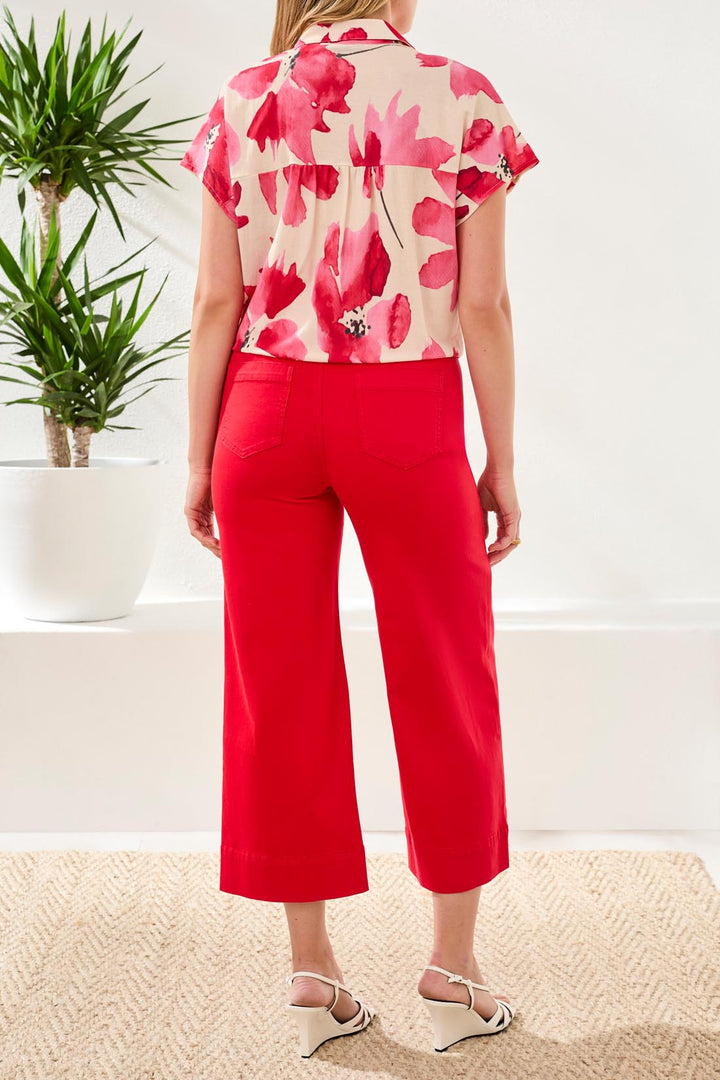 Tribal Clothing 2084O 8134 Sangria Red Print Tie Front Blouse