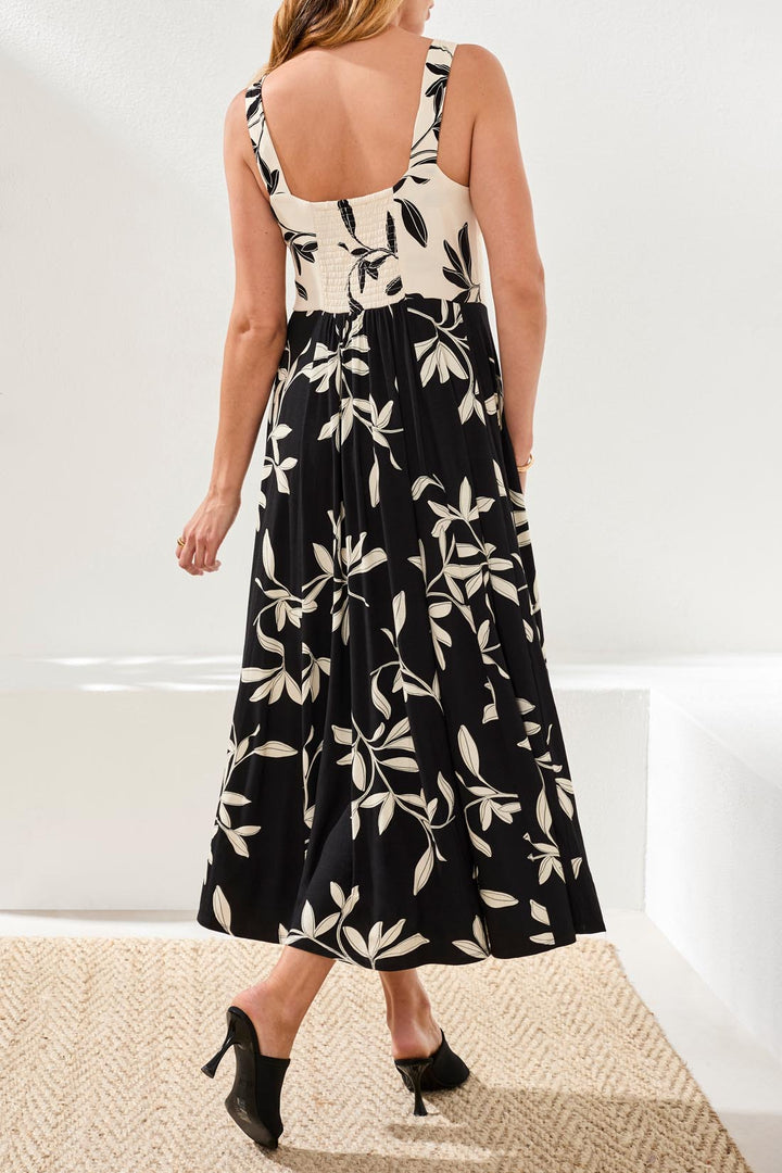 Tribal Clothing 2436O 3457 Black Leaf Print Sleeveless Dress
