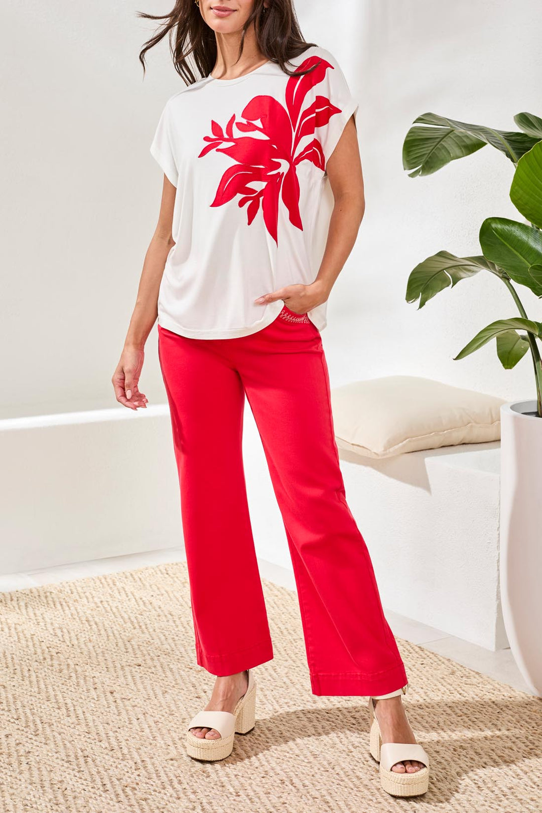 Tribal Clothing 2454O Seapearl White Red Print T-Shirt