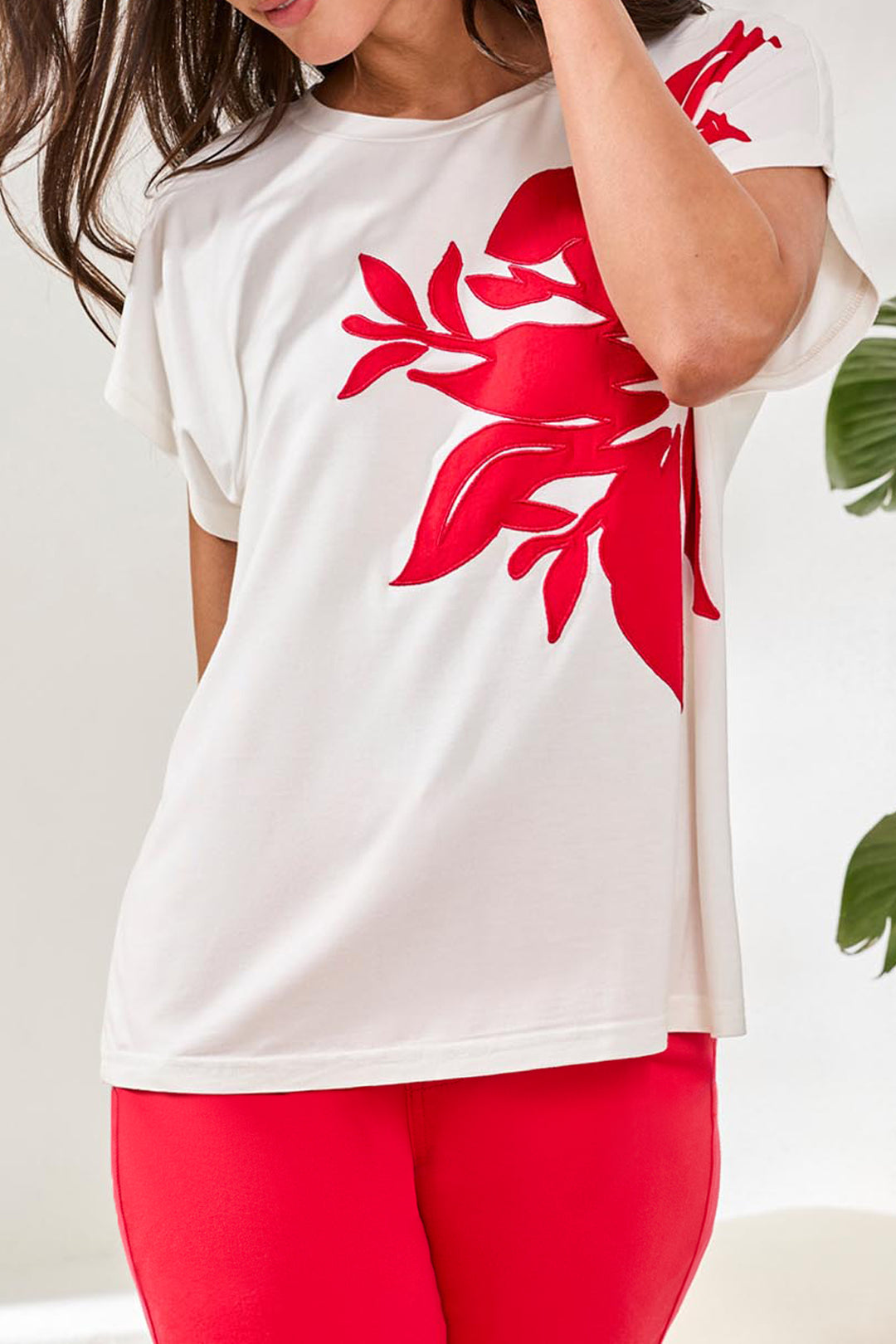 Tribal Clothing 2454O Seapearl White Red Print T-Shirt