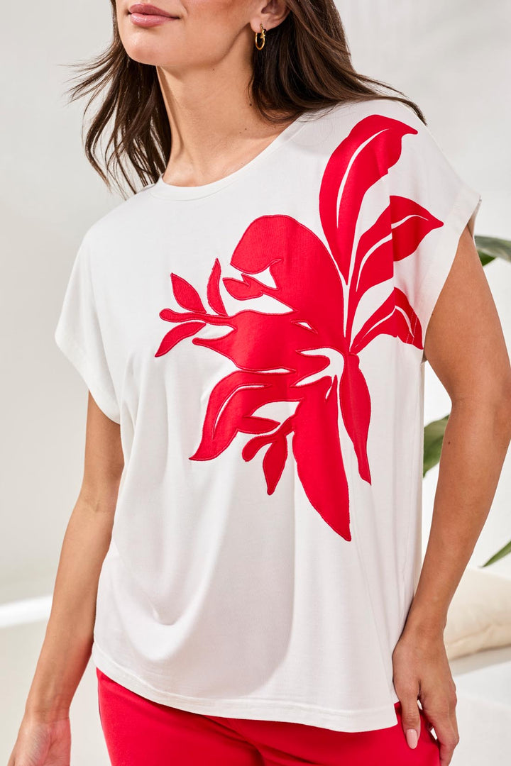Tribal Clothing 2454O Seapearl White Red Print T-Shirt